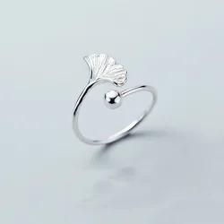 925 Sterling Silver Ginkgo leaf Ring For Women Jewelry Finger Adjustable Open Ring For Party Birthday Gift