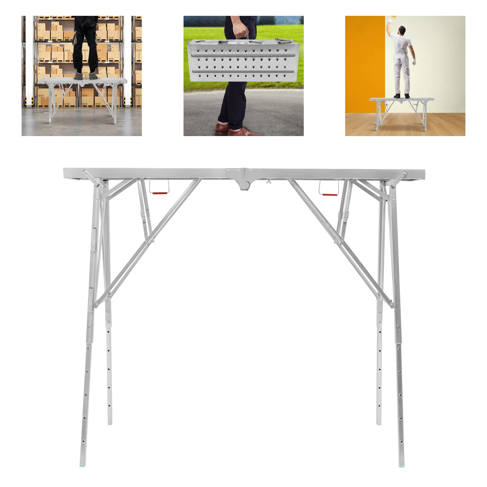 

160 * 25cm Portable Folding Scaffold Platform, Adjustable Workbench, Portable Step Stool, Folding Ladder