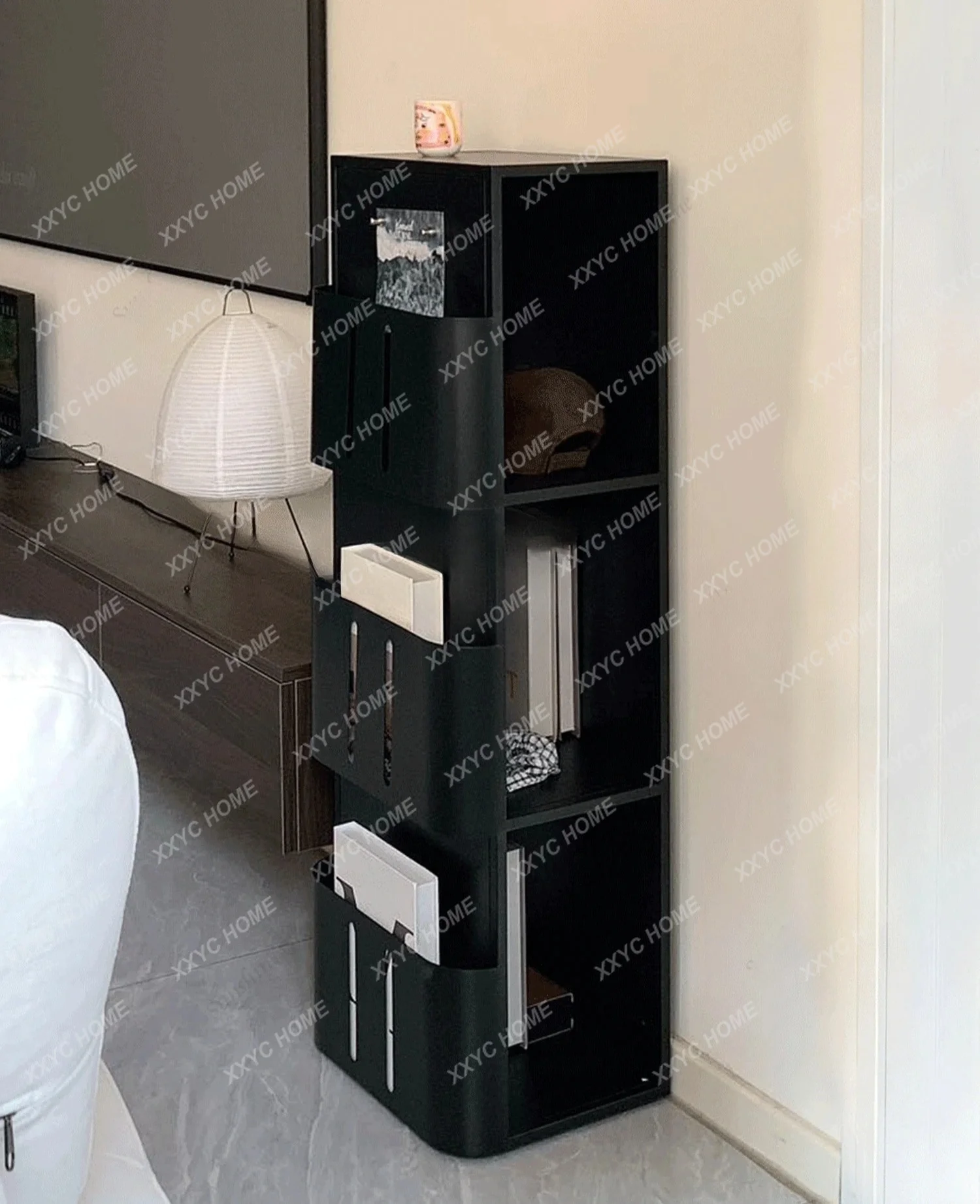 Medieval style bookcase shelf household living room display cabinet wall small narrow vertical cabinet