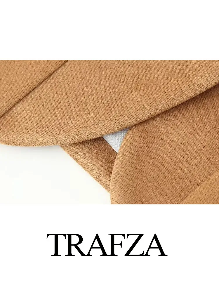 

TRAFZA Woman's Autumn Vintage V-neck Suede Single-button Blazer Female Fashion Long Sleeve Pocket Decoration Slim Casual Jacket