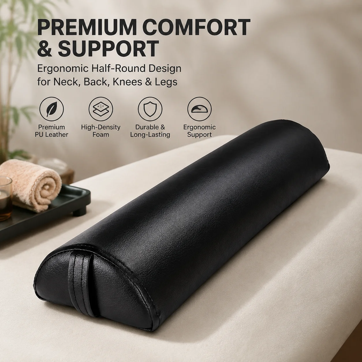 Ergonomic Semi‑circular Leather Pillow, Pressure‑Relieving Neck & Lumbar Support Cushion, Beauty Salon‑Exclusive Support Pad