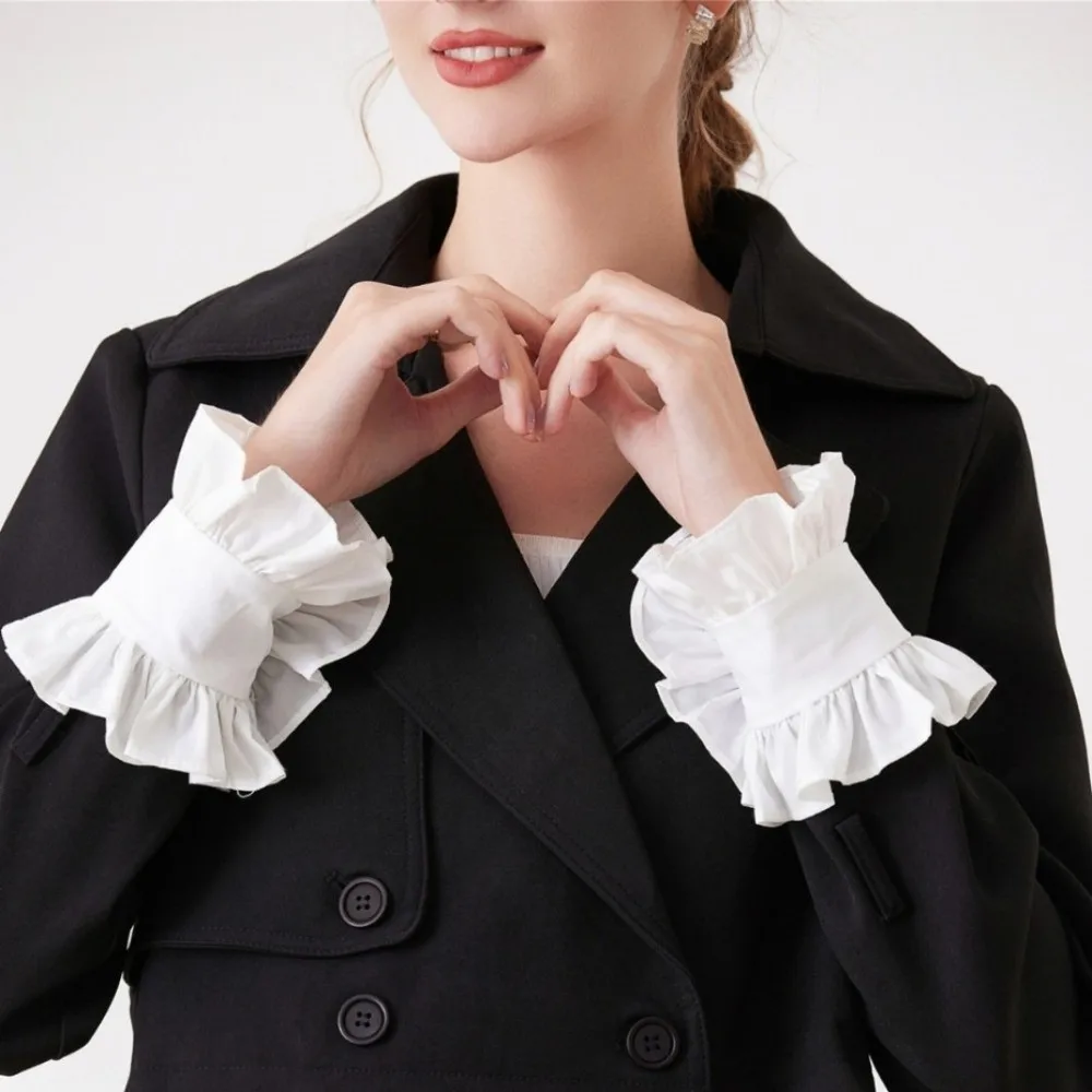 

Trendy Ruffle Clothing Cuffs Detachable with Buttons False Sleeves Cuff Extension for Female Teens