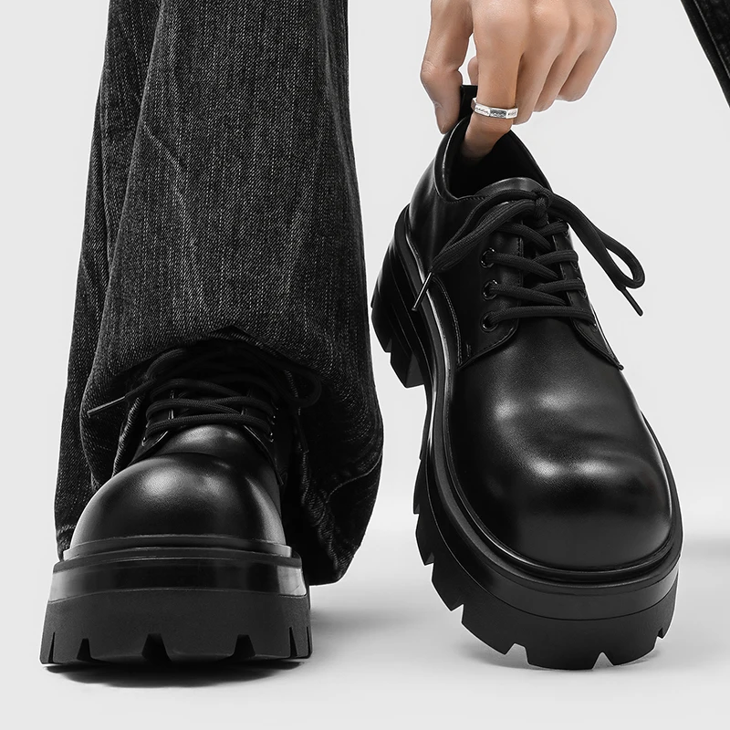 Men's Platform Derby Shoes Round Toe Chunky Sole Casual Work Fashion New Arrival