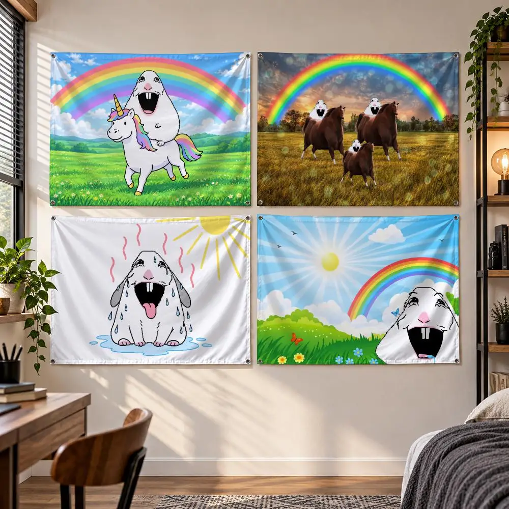 Meme H-Hamster Meme Sun Shines Flags Banner Decor for Bedroom,Garden,Party,Club,Gaming Room,Indoor Outdoor