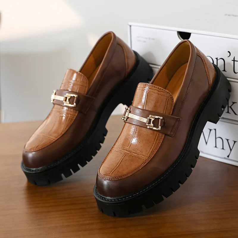 Business Men Thick-soled Loafers Black Brown Men One-foot Anti-slip Fashion Business Social Shoes Brand Shoes Men 38-46，Spring