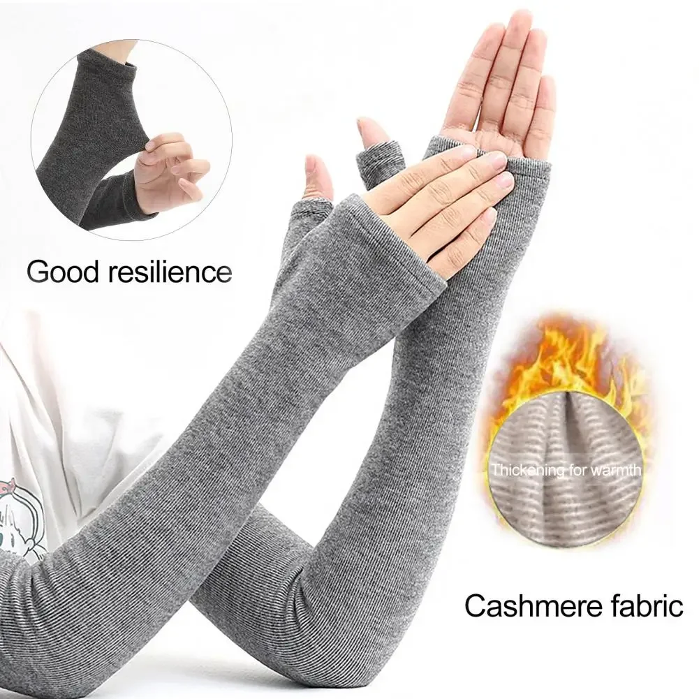 1Pair Winter Arm Sleeves Thickened Cold-proof Cashmere Women Men Winter Sleeves Thumb Hole Fingerless Thermal Arm Warmers