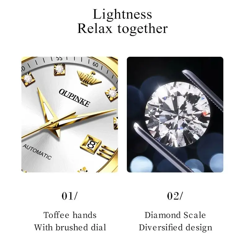 OUPINKE 3199 Swiss Movement Mechanical Watch Brand Luxury All Automatic Couple Watch Lover Gift Date Week Clock His or Her Watch