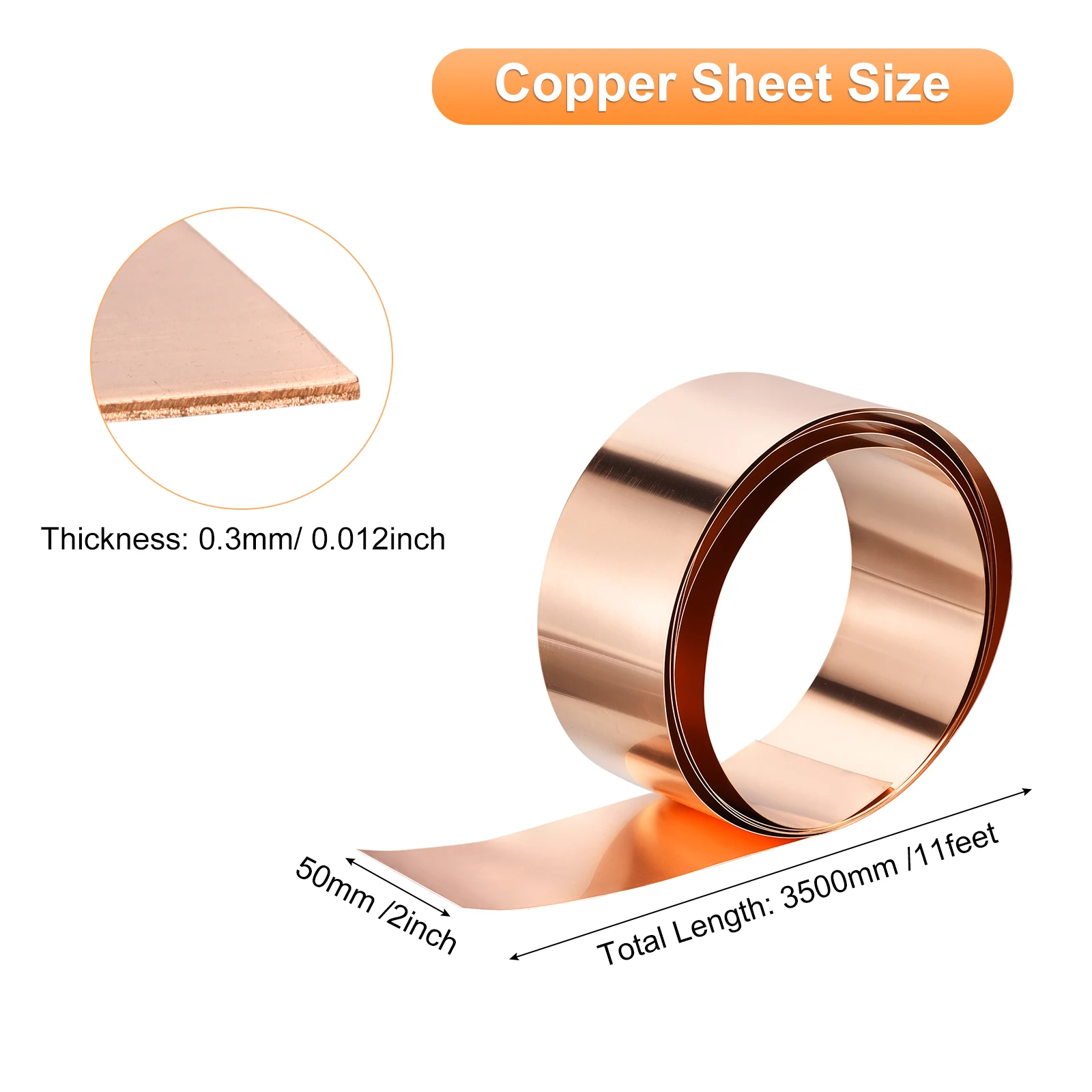 Copper Sheet Copper Belt Roll 99.9% Pure Copper Ultra-thin 0.02-0.8mm Foil Plate Grounding Conductive Length 3500mm Width 50-300