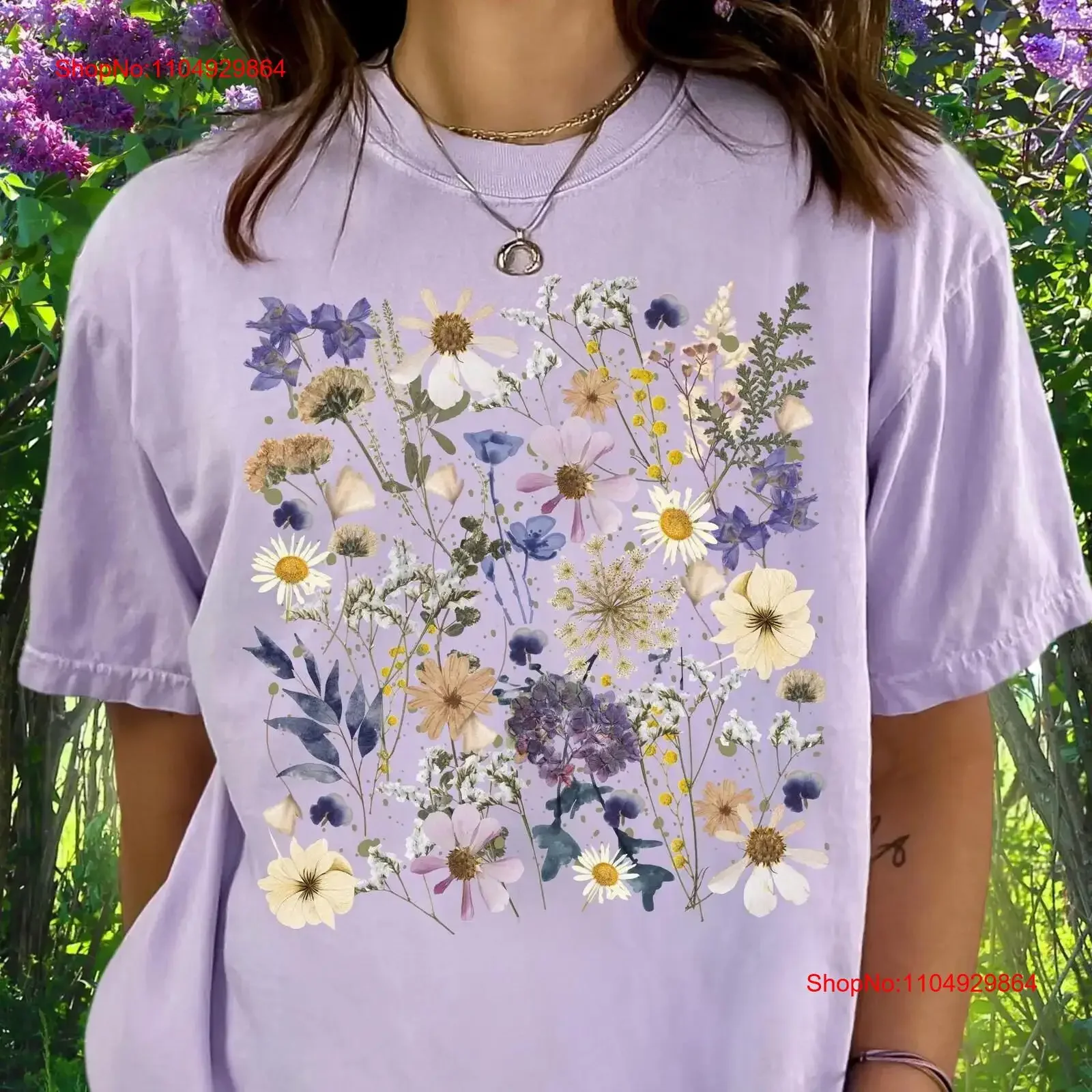 

Винтажная футболка с прессованными цветами в стиле бохо Cottagecore с круглым вырезом в саду, пуловер с ботаническим цветочным принтом, винтажный стираный удобный пуловер Fairycore