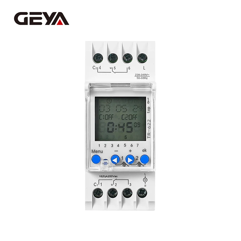 GEYA TR622 16A Digital Weekly Programmable Time Switch 2NO2NC Output LCD Multi-Language Time Controller AC220‑240V