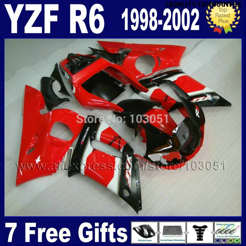 

New Custom ABS fairing kits for YAMAHA 1998 YZF R6 1999 2000 2002 red black R6 98 99 00 01 02 aftermarket Fairings kit