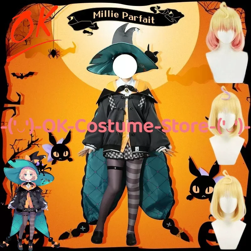 [Customized Size] NIJISANJI VTuber Millie Parfait Cosplay Costume Wig Ethyria Magical Girl Witch Outfit Halloween Party Uniform