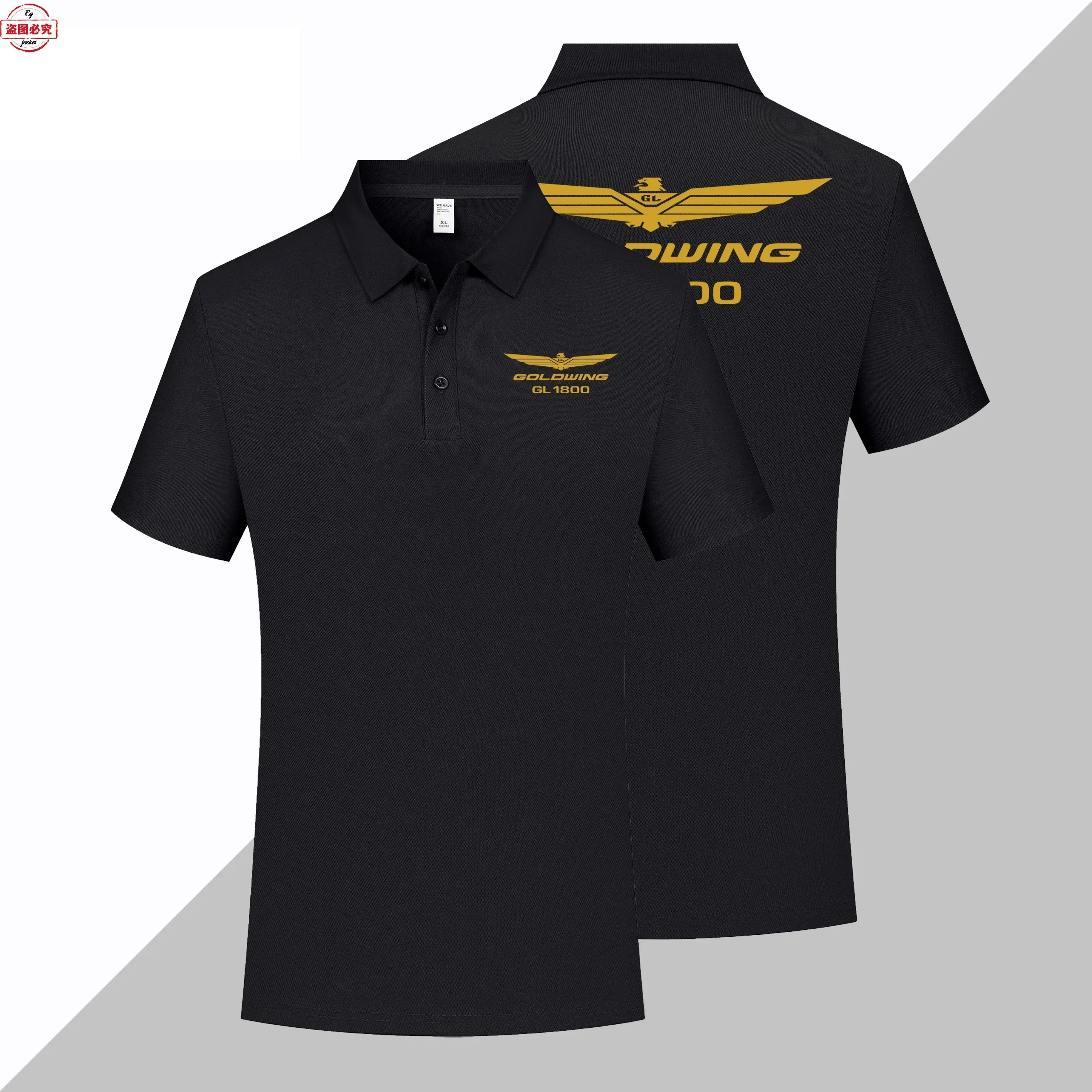 Men's Short Sleeved Sports T-shirt, Lapel, Business Casual Polo Shirt, Cycling Suit, Gold Wing 1800 Motorcycle Logo Print