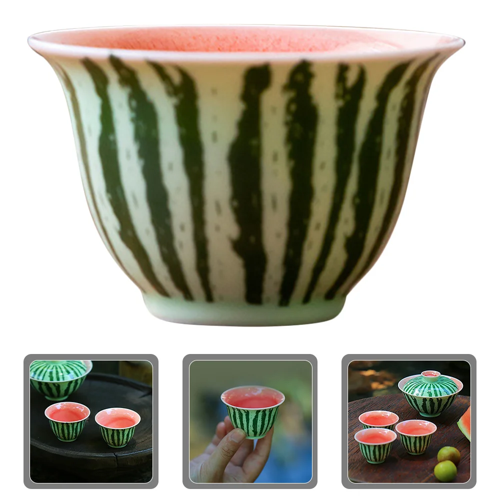 

Small Ceramic Tea Cup Watermelon Shape Chinese Style Handcrafted Teaware for Daily Use Gift to Tea Lovers Portable Cup