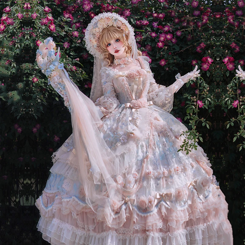 Vestido japonés de fiesta de té para niña, vestido de Lolita con pintura al óleo del palacio Harajuku, precioso vestido de princesa Lolita retro, vestido con pajarita para mujer