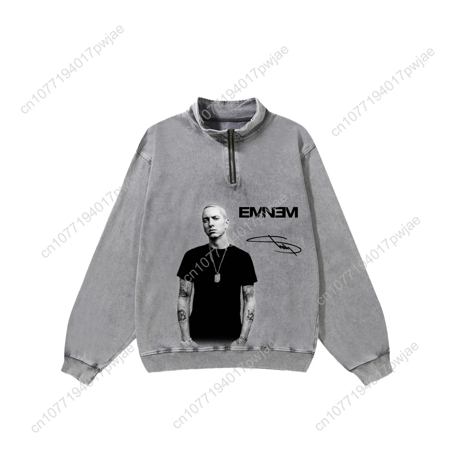 Eminem Hip hop Singer Custom Retro Sweatshirt Mans Womans Half Zipper Vintage Sweat Shirt Photo Custom Made Tops