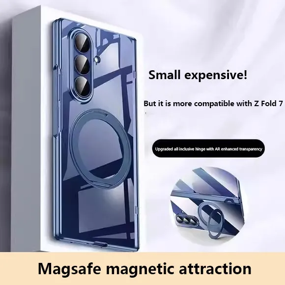 

Прозрачный гальванический чехол для Samsung Galaxy Z Fold 7 ZFold7, защитный чехол с магнитным кронштейном и петлей из закаленного стекла
