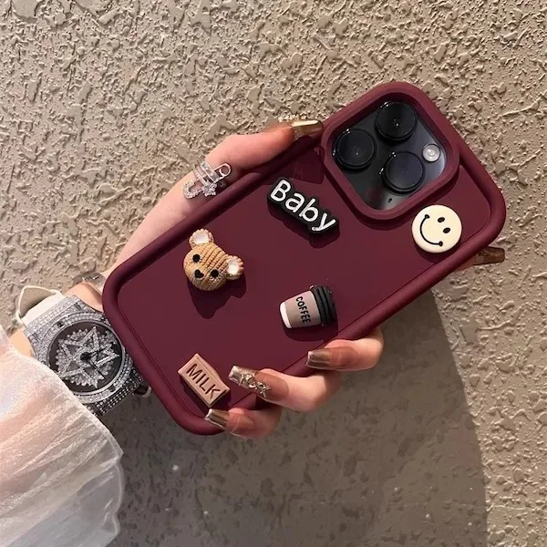 Cute Relax Coffee Bear Anti-fall Phone Case For iPhone15Plus 13 14Pro 12 11Promax XR XS 78P SE Full Cover Skinny Capa Protection