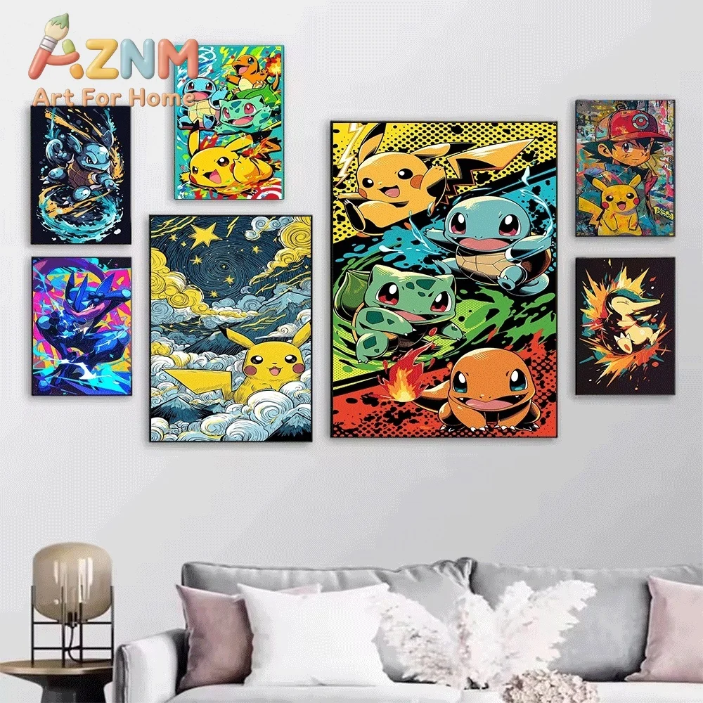 Pokemon Anime Canvas Wall Art No Frame Retro Dark Style Gengar Lucario Pikachu Print Poster for Bedroom Living Room Home Wall