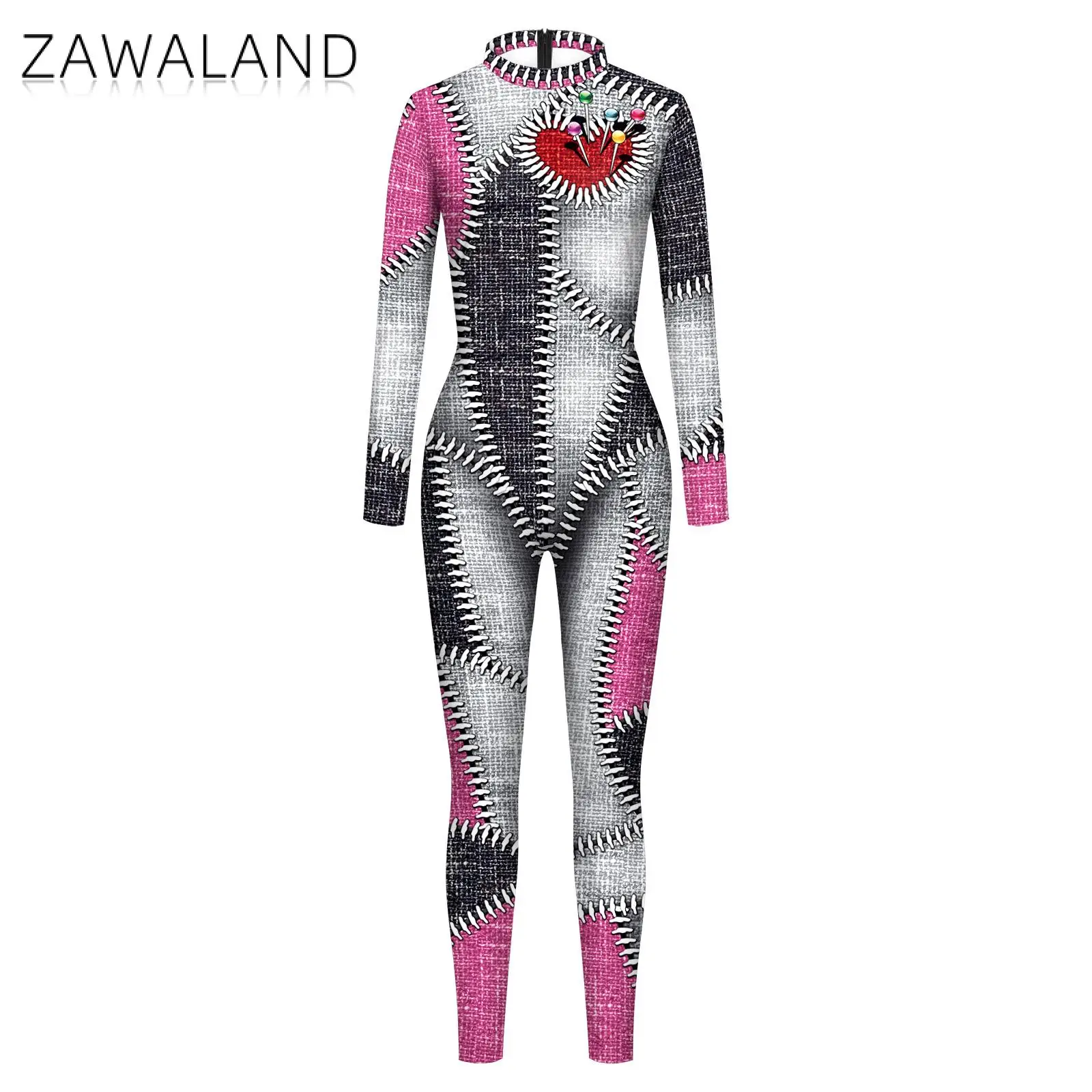 Zawaland Palhaço Cosplay Macacão para Mulheres, 3D Splice Print, Bodysuit Zentai, Festa de Carnaval de Halloween, Fantasia Adulto Sexy Catsuit