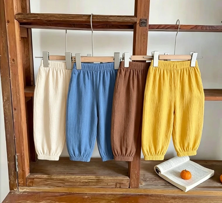 Kids Summer Anti Mosquito Pants Lightweight Cotton Gauze Loose Fit Trousers For Toddler Boys Girls Casual Wear Mutiple Colors