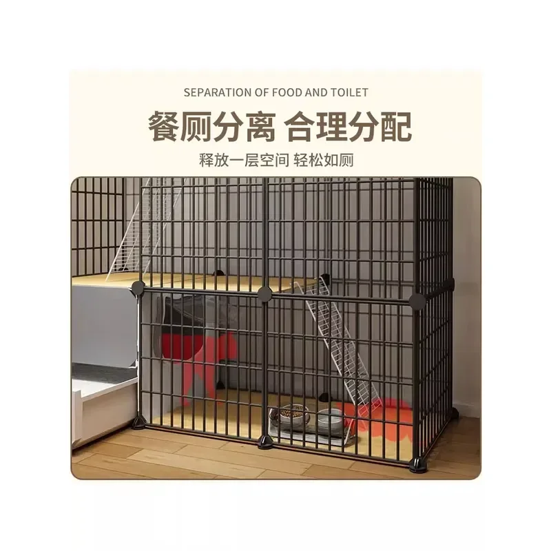 Large Cat Cage Indoor Free Assembly Cat Villa with Integrated Litter Box Spacious Household Pet Toilet Enclosure Empty Cage