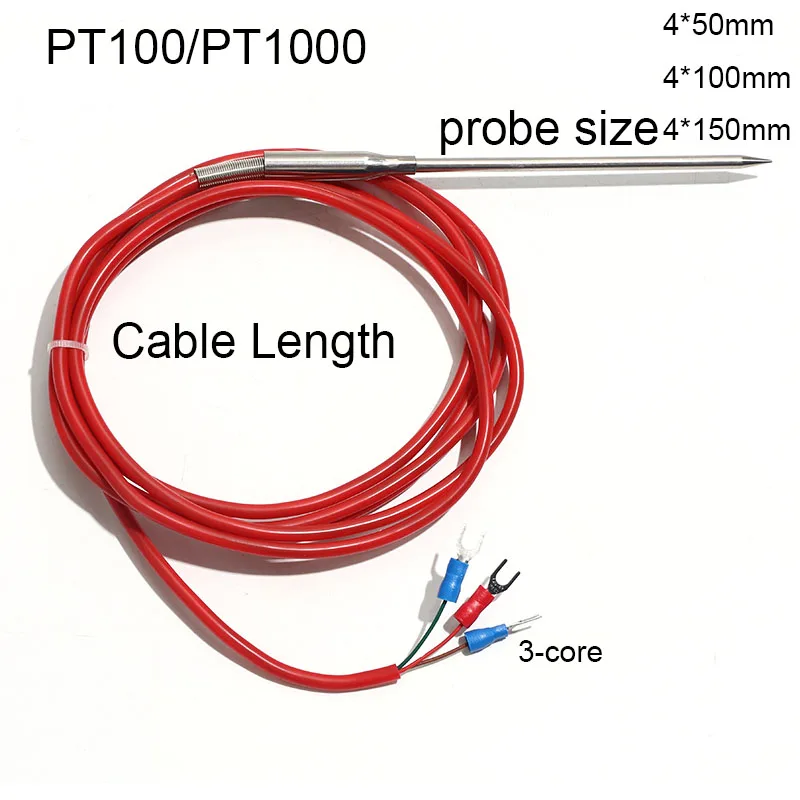 1PC PT100/PT1000 Naaldvormige Thermische Weerstand Food-grade Temperatuursensor Detector Plug-in Sonde 1/2/3M