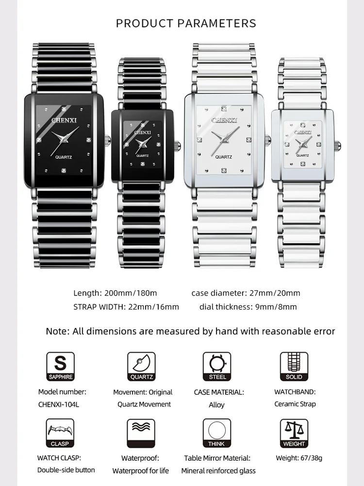 Heiß verkaufen Chenxi Mode einzigartige Liebhaber Armbanduhr schwarze Männer und Frauen Quarzuhr setzt Geschenk Paar Uhren