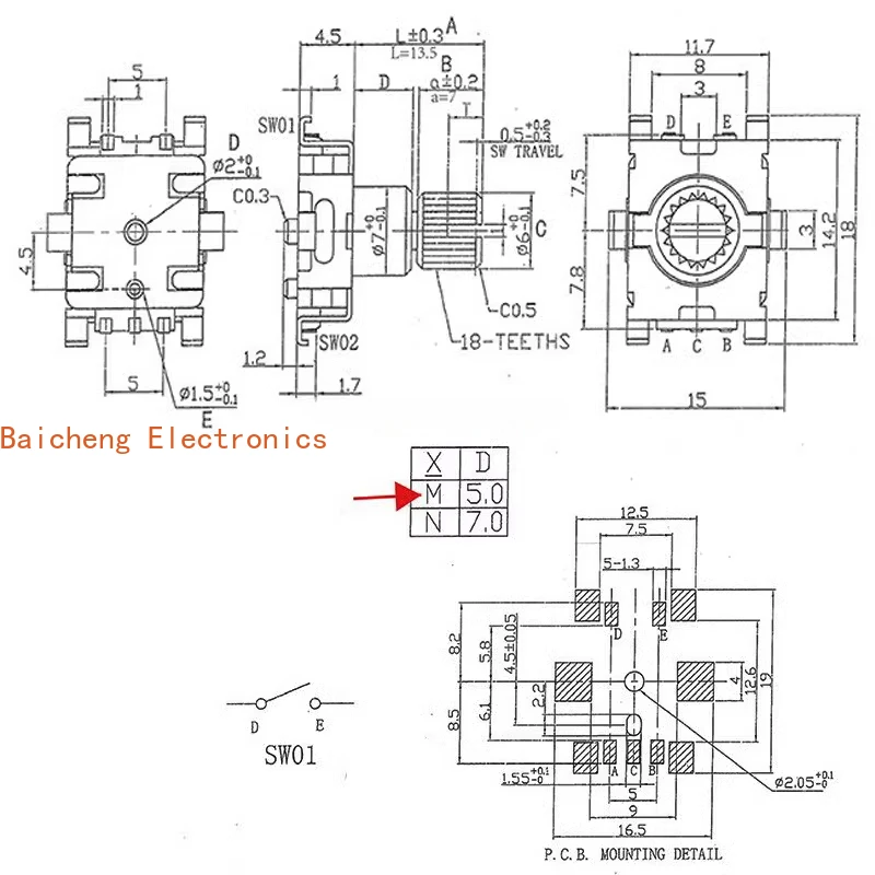 10PCS EC11 patch coding with push switch for rotating car volume 30 position 15 pulse potentiometer handle 14mm
