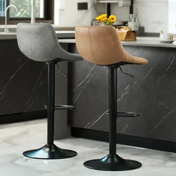 Bar Stools Set of 2 - Modern Swivel Bar Chairs Height Adjustable Faux Leather Upholstered Bar Stool with High Backrest for Bars