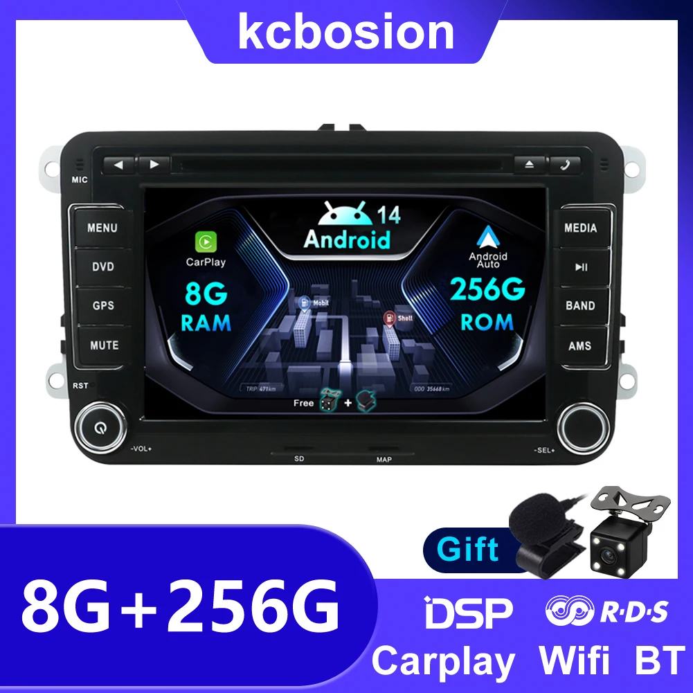 8G+256G 2 Din Car Autoradio Multimedia Player DVD Android 14 For Volkswagen Skoda Octavia golf 5 6 touran passat Auto CarplayDSP