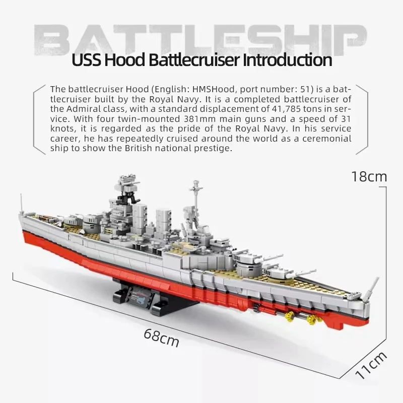 1731PCS WW2 Military Battleship Building Block Decorations Warship Cruiser Frigate Weapon Model Kids Toy Sticker Gift  Brick Set