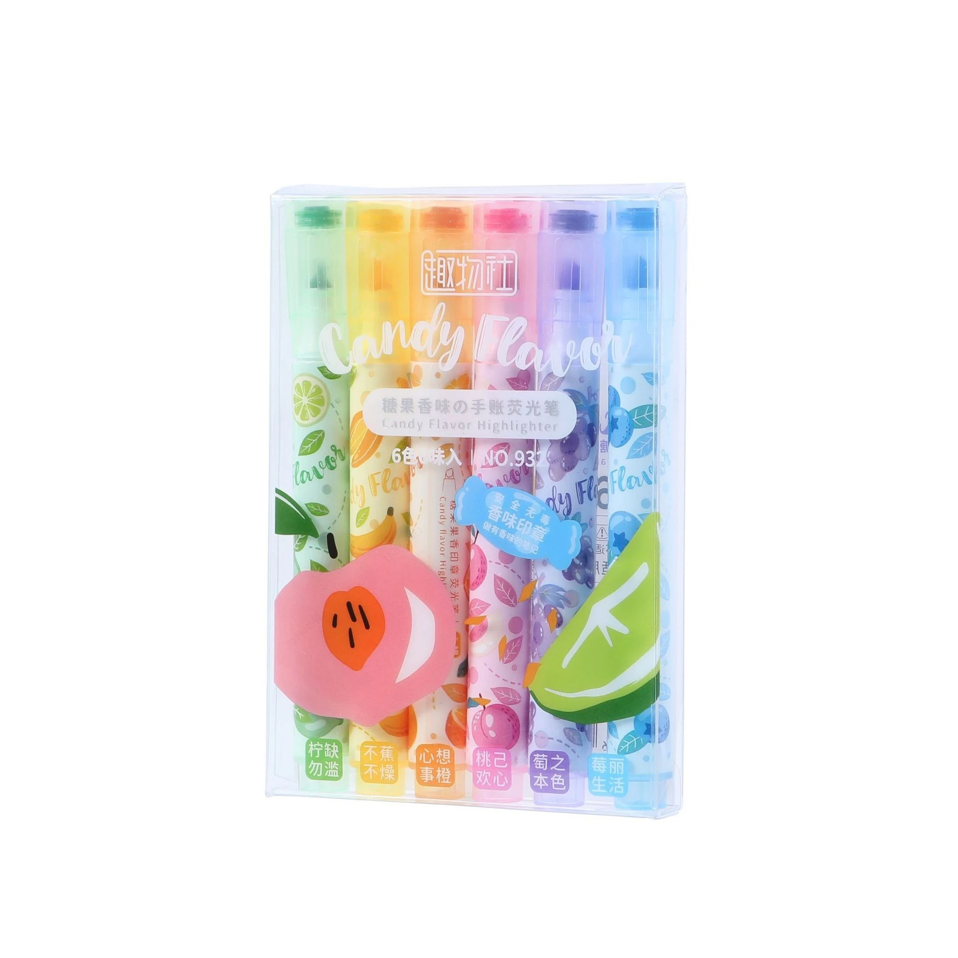 6Colors Fun Stamp Seal Highlighter Set Fragrance Chisel Tip Marker Pen Macaron Pastel Assorted Colors for Cute Kawaii Stationery