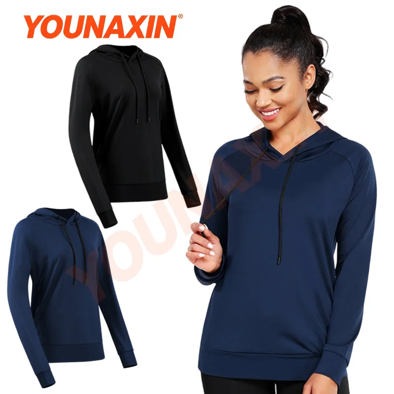 Women’s Fleece-Lined Hooded Long-Sleeved Sweatshirt Quick-Drying Yoga Top Casual Slimming Warm Running T-Shirt M-3XL YOUNAXIN