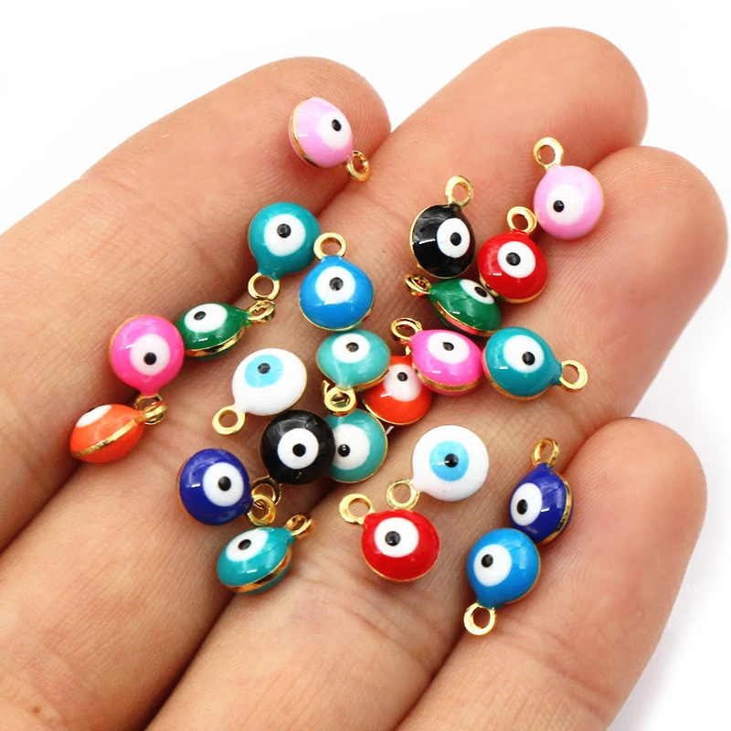 20 unidades de 8,5x6mm esmalte ojos malvados bola colgante colgante pequeño bricolaje accesorios de fabricación de joyas hallazgos para collar pulsera pendientes