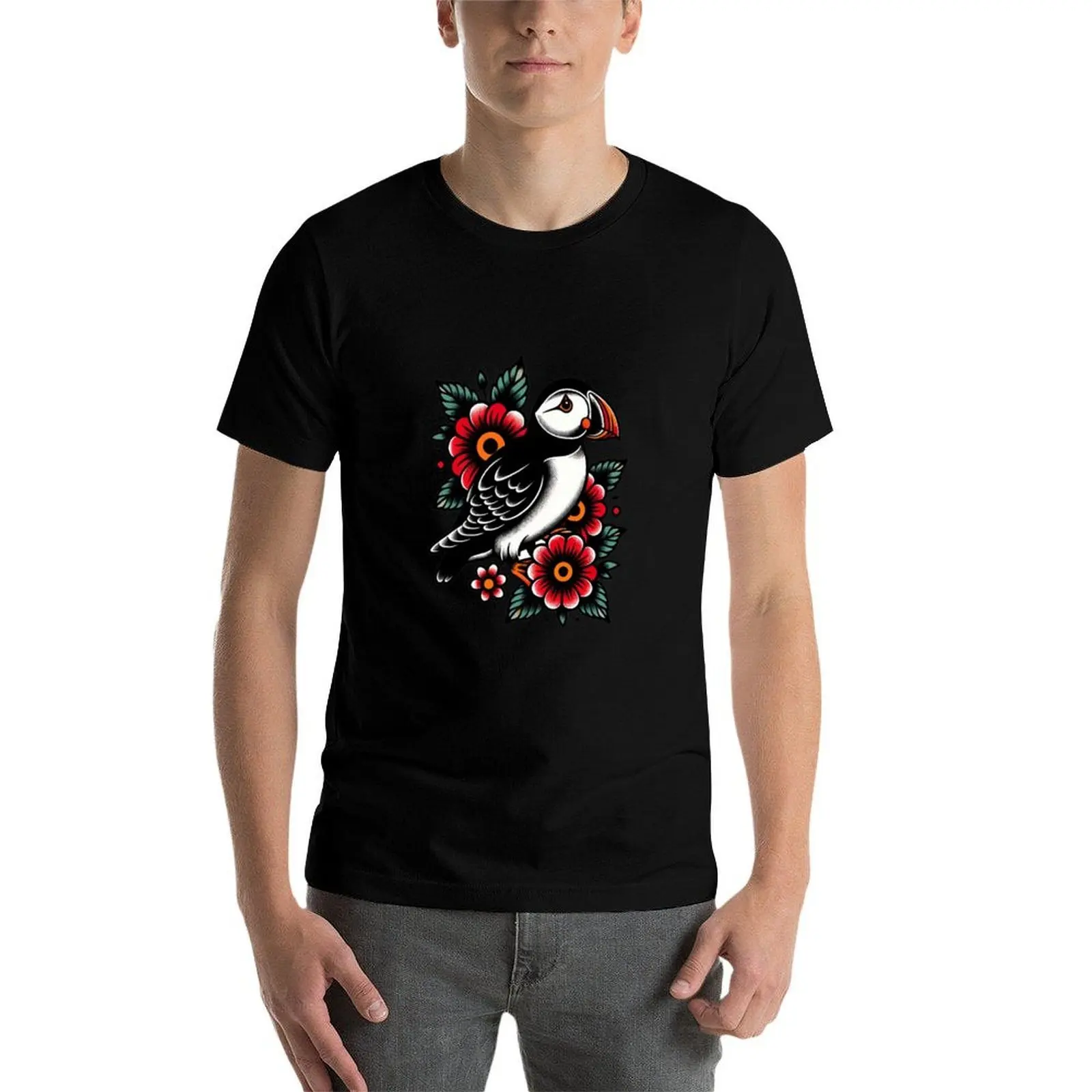 Puffin Tattoo Design T-Shirt t shirts for man cotton soft printed t shirts for man T-Shirt