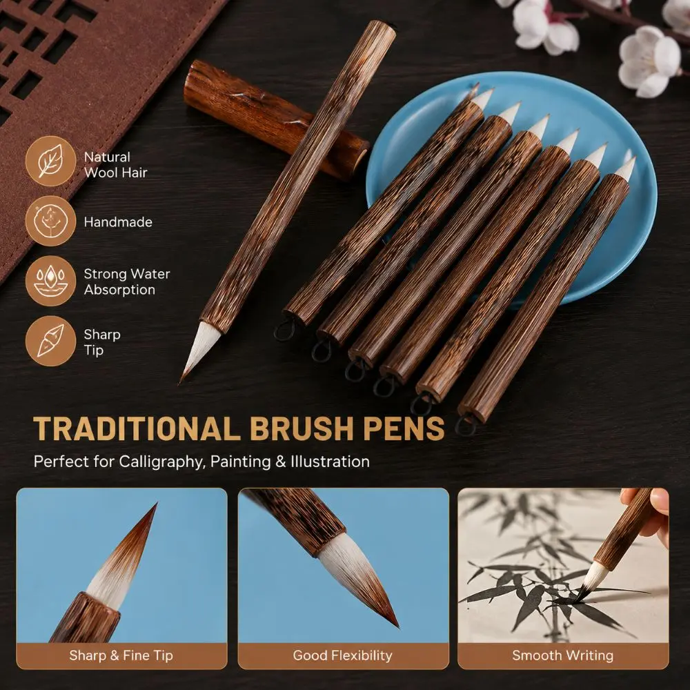 Traditional Mixed Hair Chinese Calligraphy Brush Fine Point Versatile Chinese Ink Brush Short Peak Writing Brush Regular Script