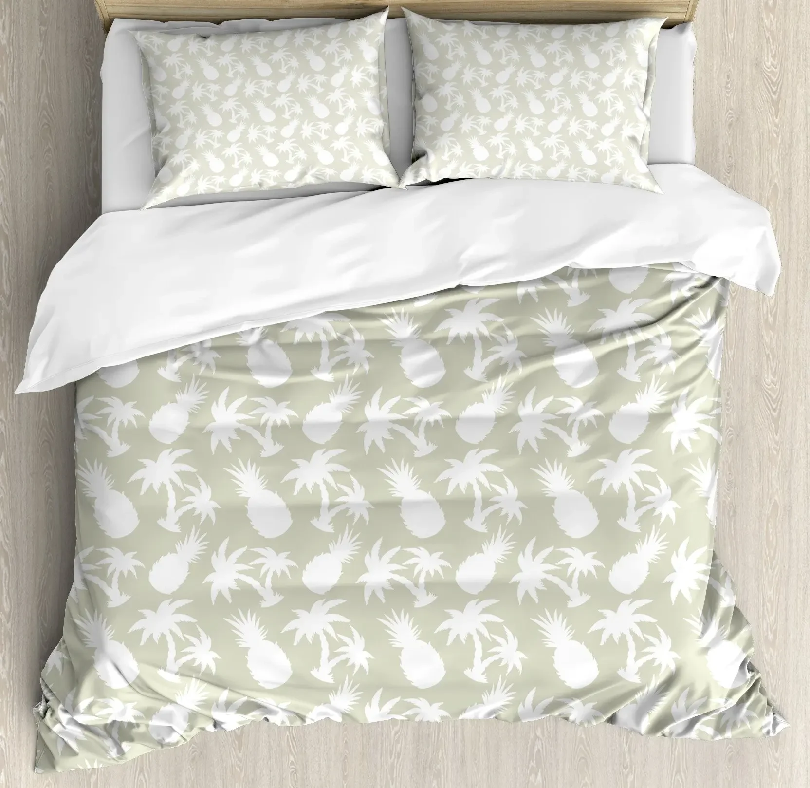 Pineapple Duvet Cover Set, Tropical Theme Vintage Style Fruit Pattern, Decor 3 Piece Bedding Set with 2 Pillow Shams, Full Size