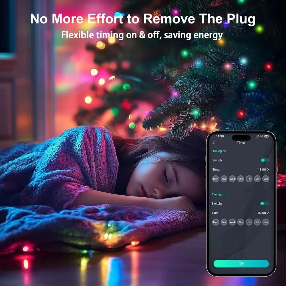 الذكية RGB LED قطاع ضوء 20 متر الجنية سلسلة أضواء ث/تطبيق التحكم مزامنة الموسيقى 12 طرق USB بالطاقة لعيد الميلاد ديكور المنزل #6