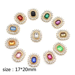 10Pcs 17 * 20MM Rectangular Rhinestone Alloy Flat Bottom Buttons DIY Handmade Wedding Dress Bow Headwear Decorative Accessories