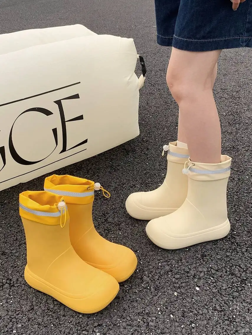 2026 New Fashion Drawstring Cuff Rain Boots For Women Waterproof Ins Style Outdoor Parent-child Rain Shoes All Tall Water Boots