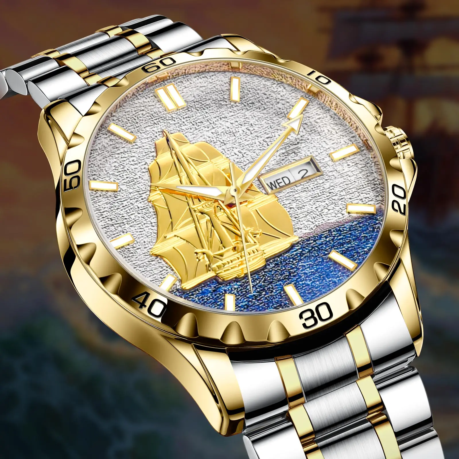 Glenaw Sailing Series Top Brand Luxury Fashion Business Fully Automatic Mechanical Gold Watch Men's Waterproof Watch