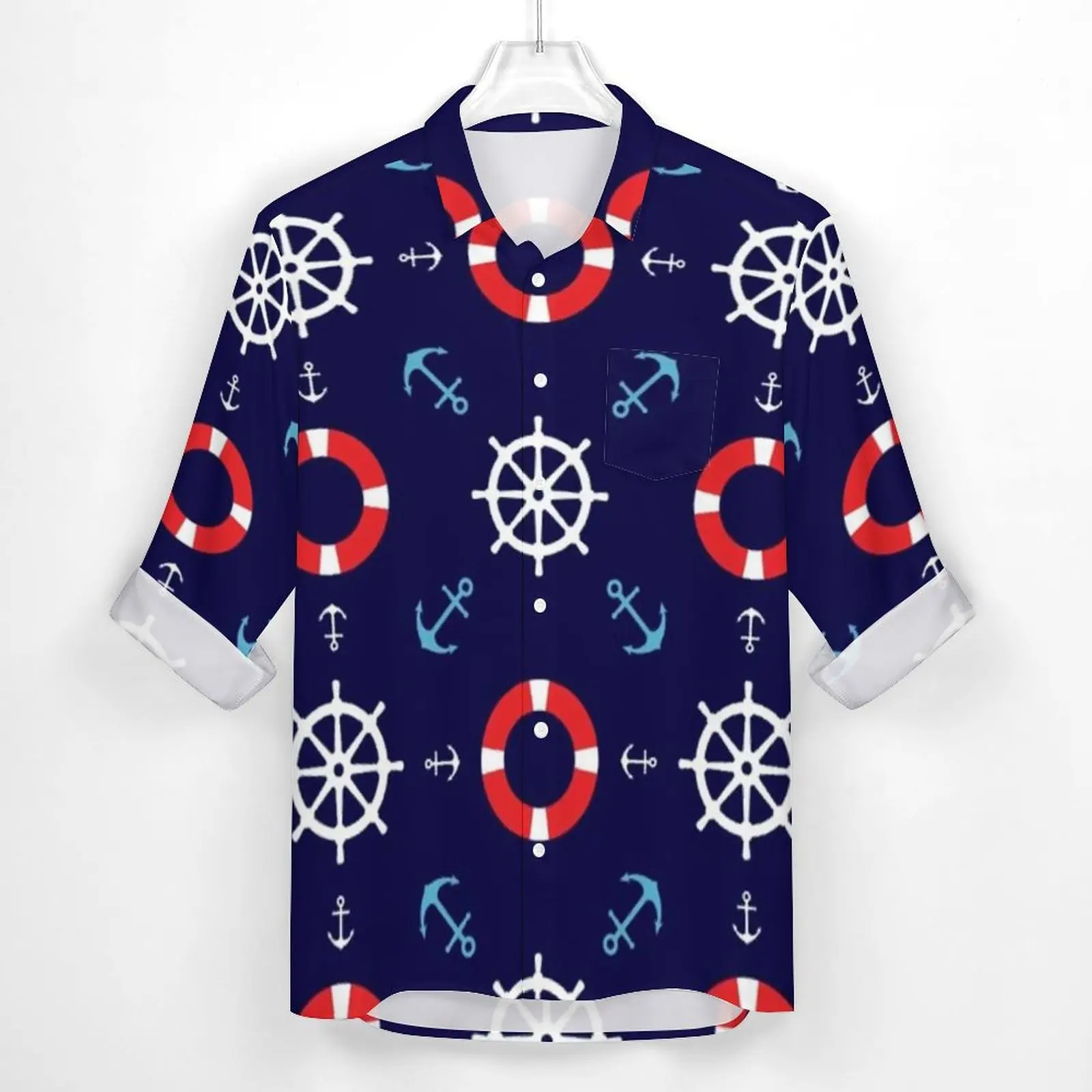 Nautical Sailors Pattern Funny Casual Shirt Man Anchor Print Shirt Autumn Trending Blouses Long Sleeve Custom Oversize Clothing