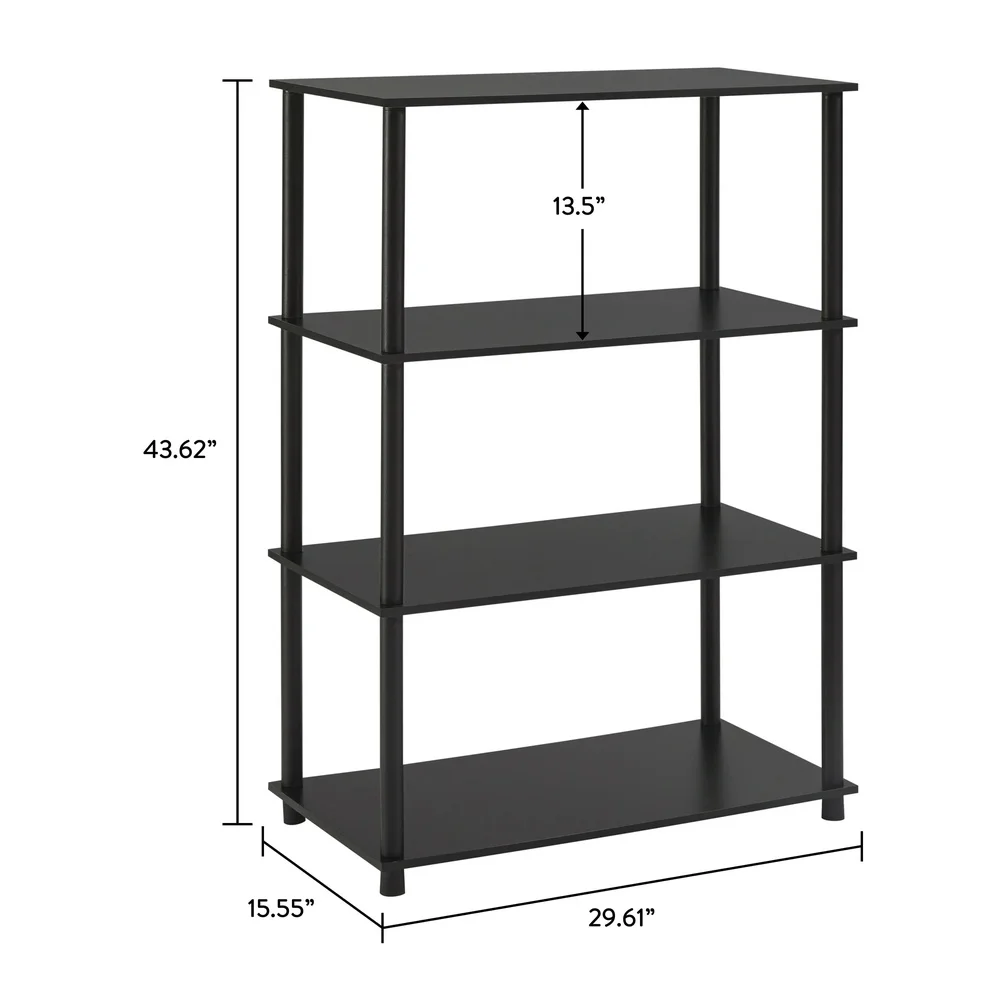 No Tools Libreria a 4 ripiani Rovere nero Design aperto Facile montaggio Organizzatore di stoccaggio Soggiorno Camera da letto Ufficio Sala giochi