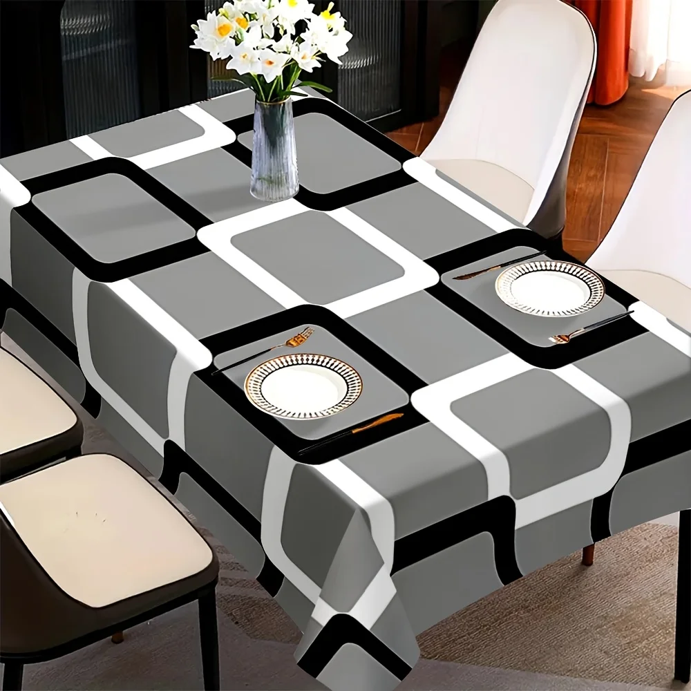 Gray, white and black geometric pattern tablecloth - suitable for picnics and camping