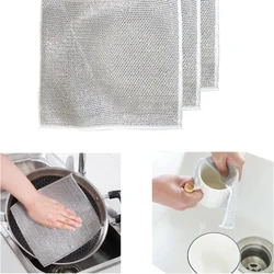 1pcs Magic Dishcloth Silver Wire Cleaning Kitchen Cloth Good Thickened Microfiber Wash Towel Built-in Sponge Steel Wire Ball Rag