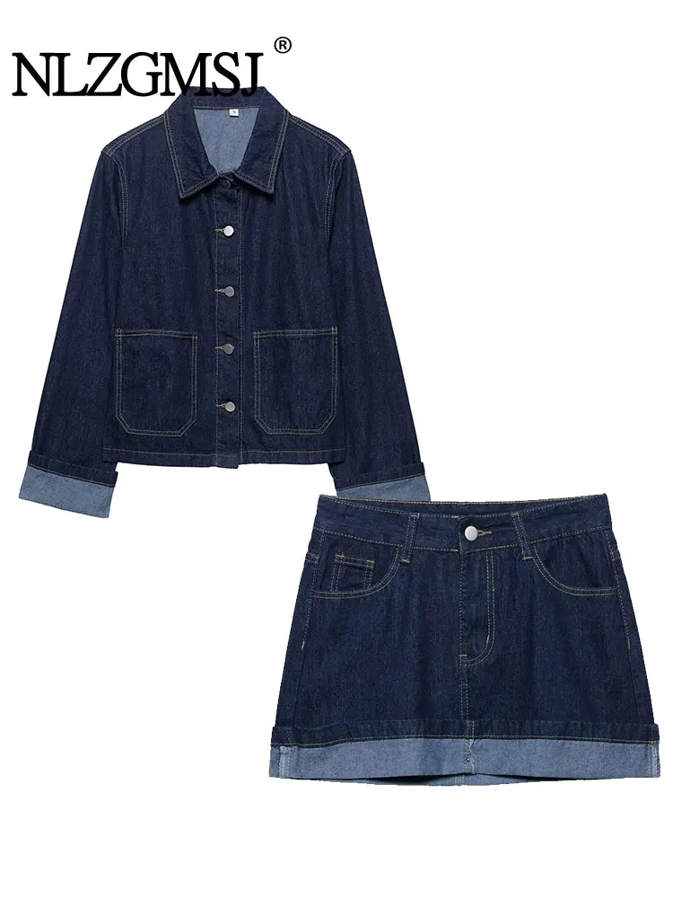 

2024 Весенняя джинсовая мини-юбка, комплект из 2 предметов для женщин, джинсовая длинная рубашка, женский костюм, повседневный комплект из двух предметов, женская одежда