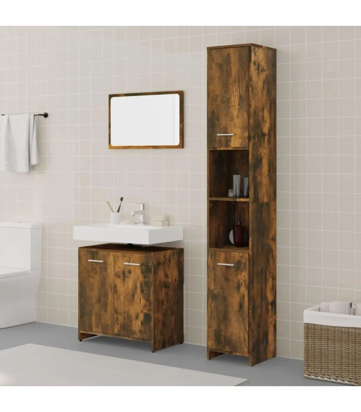 Bathroom Furniture Set bathroom 3 PCs plywood smoked oak