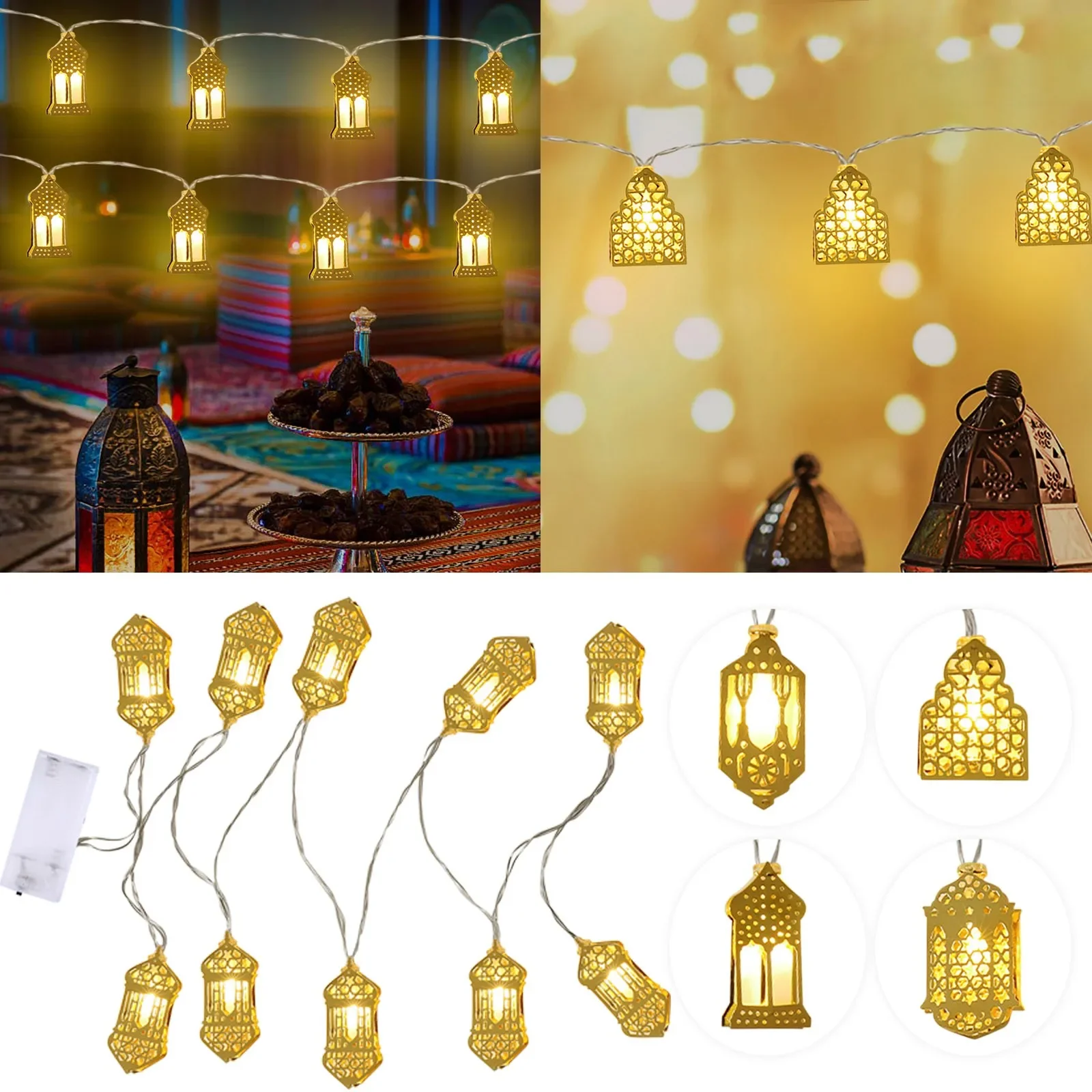 LED Moon Star Light String Eid Mubarak Ramadan ตกแต่งบ้าน Kareem Al Adha โคมไฟ Strings โคมไฟ