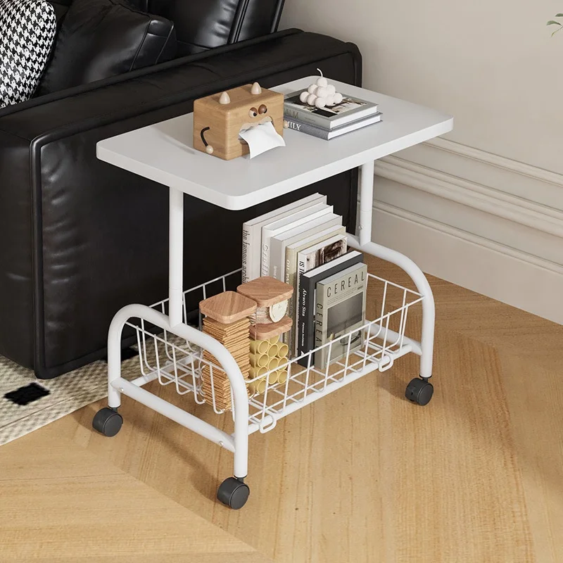 Sofa Side Table Movable Bedside Cabinet Storage Shelf Tea Table Mobile Small Cart elf with Wheels Home Use Storage with Basket P